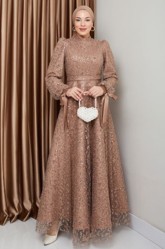 moda selvim Evening Dress 1008MHR1107 Copper - Thumbnail