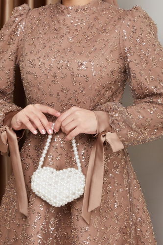moda selvim Evening Dress 1008MHR1107 Copper - Thumbnail