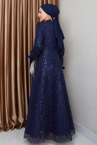 moda selvim Evening Dress 1008MHR1107 Navy Blue - Thumbnail
