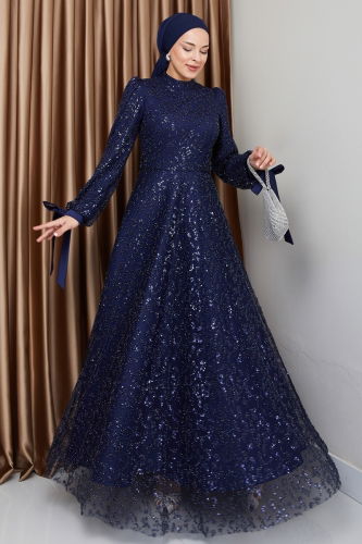 moda selvim Evening Dress 1008MHR1107 Navy Blue - Thumbnail