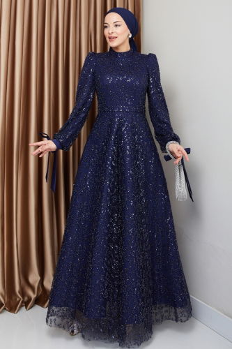 moda selvim Evening Dress 1008MHR1107 Navy Blue - Thumbnail