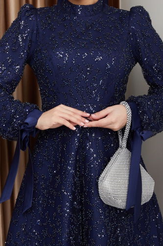 moda selvim Evening Dress 1008MHR1107 Navy Blue - Thumbnail
