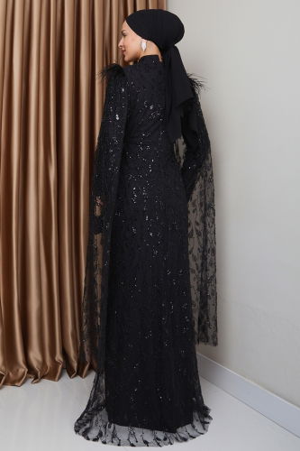 moda selvim Evening Dress 1010MHR1107 Black - Thumbnail