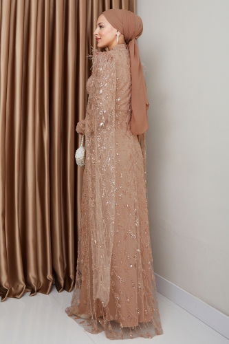 moda selvim Evening Dress 1010MHR1107 Copper - Thumbnail