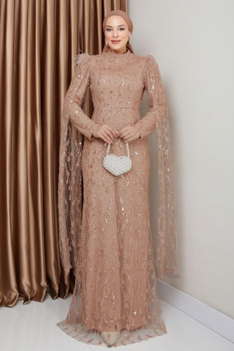 moda selvim Evening Dress 1010MHR1107 Copper - Thumbnail