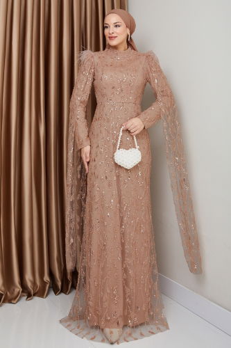 moda selvim Evening Dress 1010MHR1107 Copper - Thumbnail