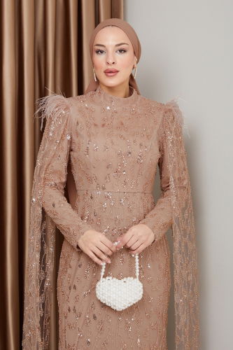 moda selvim Evening Dress 1010MHR1107 Copper - Thumbnail
