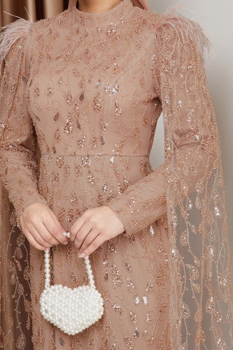 moda selvim Evening Dress 1010MHR1107 Copper - Thumbnail