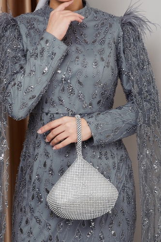 moda selvim Evening Dress 1010MHR1107 Gray - Thumbnail