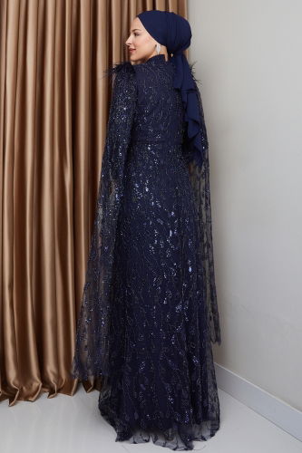 moda selvim Evening Dress 1010MHR1107 Navy Blue - Thumbnail