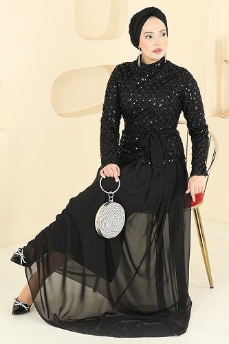 moda selvim Evening Dress 1013YG95 Black - Thumbnail