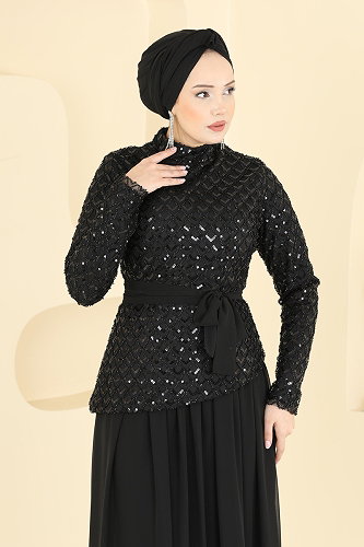 moda selvim Evening Dress 1013YG95 Black - Thumbnail