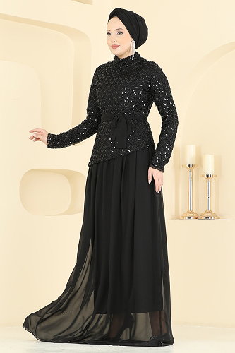 moda selvim Evening Dress 1013YG95 Black - Thumbnail