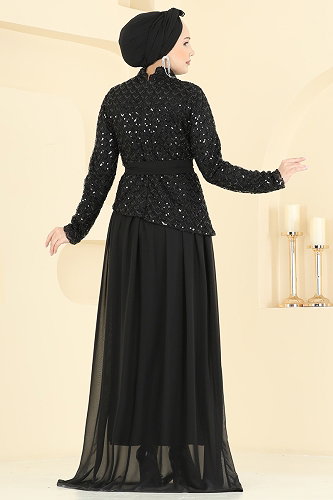 moda selvim Evening Dress 1013YG95 Black - Thumbnail