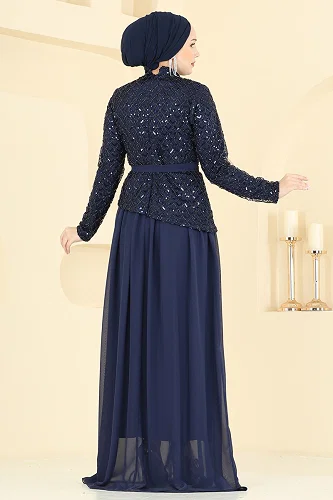 moda selvim Evening Dress 1013YG95 Navy Blue - Thumbnail