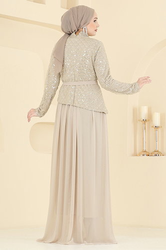 moda selvim Evening Dress 1013YG95 Stone - Thumbnail