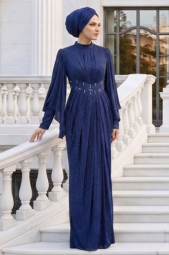 moda selvim Evening Dress 102DMNK1166 Navy Blue - Thumbnail