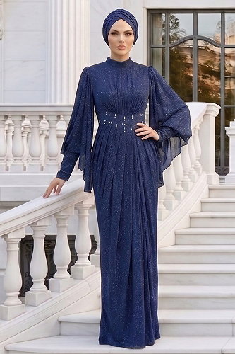 moda selvim Evening Dress 102DMNK1166 Navy Blue - Thumbnail