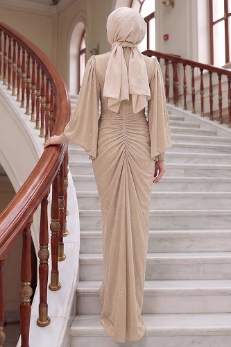 moda selvim Evening Dress 102DMNK1166 Stone - Thumbnail