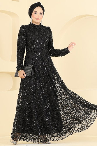 moda selvim Evening Dress 1030YG95 Black - Thumbnail