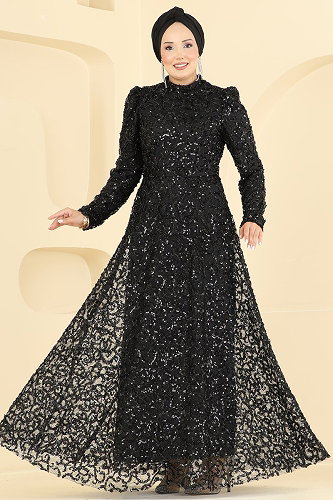 moda selvim Evening Dress 1030YG95 Black - Thumbnail