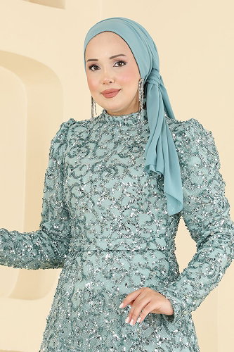 moda selvim Evening Dress 1030YG95 Mint - Thumbnail