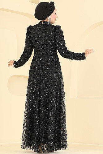 moda selvim فستان سهرة أسود 1031YG95 - Thumbnail