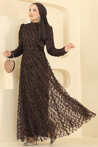 moda selvim فستان سهرة بني 1031YG95 - Thumbnail