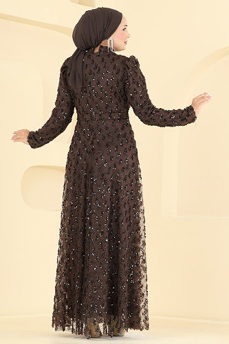 moda selvim فستان سهرة بني 1031YG95 - Thumbnail