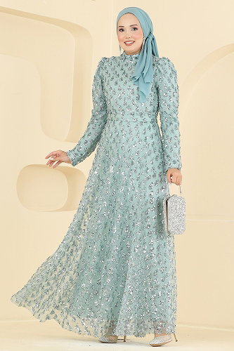 moda selvim Evening Dress 1031YG95 Mint - Thumbnail