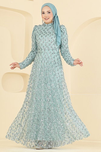 moda selvim Evening Dress 1031YG95 Mint - Thumbnail