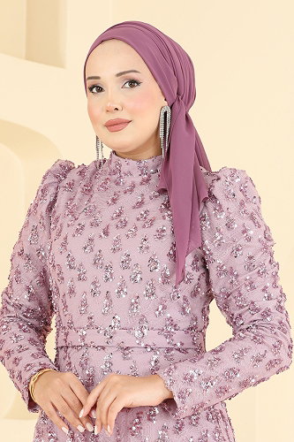 moda selvim فستان سهرة وردي 1031YG95 - Thumbnail