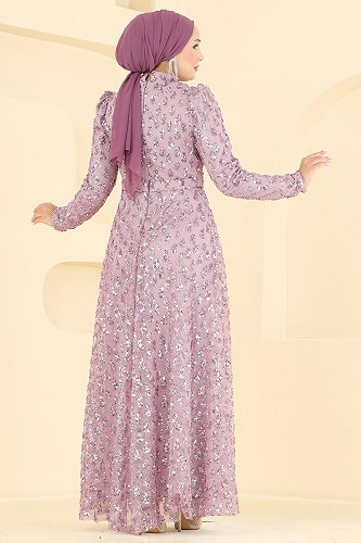 moda selvim فستان سهرة وردي 1031YG95 - Thumbnail