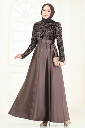 moda selvim فستان سهرة بني 1042ASMK1074 - Thumbnail