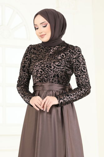 moda selvim فستان سهرة بني 1042ASMK1074 - Thumbnail