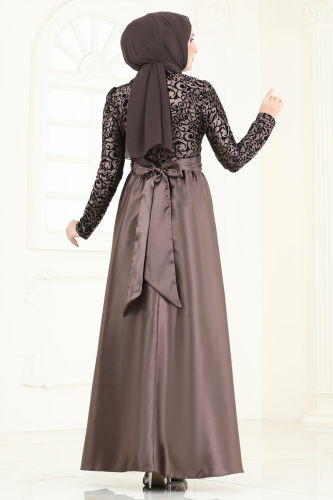 moda selvim فستان سهرة بني 1042ASMK1074 - Thumbnail