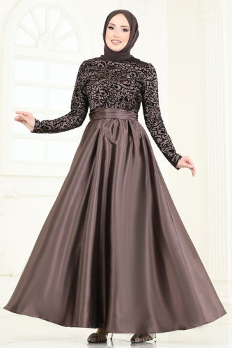 moda selvim فستان سهرة بني 1042ASMK1074 - Thumbnail