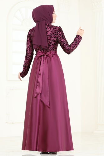 moda selvim Evening Dress 1042ASMK1074 Burgundy - Thumbnail