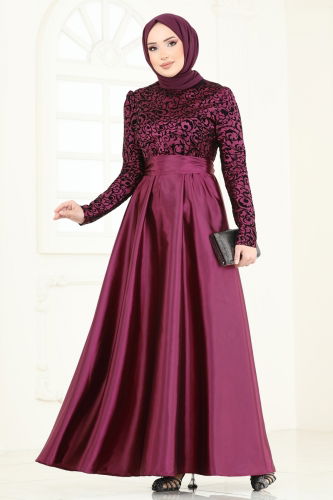 moda selvim فستان سهرة خمري 1042ASMK1074 - Thumbnail
