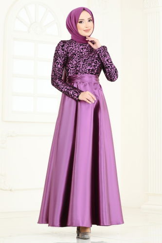 moda selvim Evening Dress 1042ASMK1074 Lilac - Thumbnail