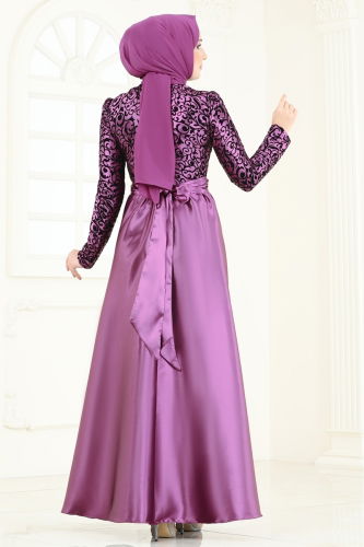 moda selvim Evening Dress 1042ASMK1074 Lilac - Thumbnail