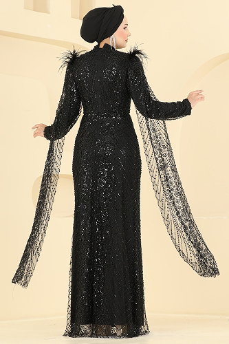 moda selvim Evening Dress 1108MHR1107 Black - Thumbnail