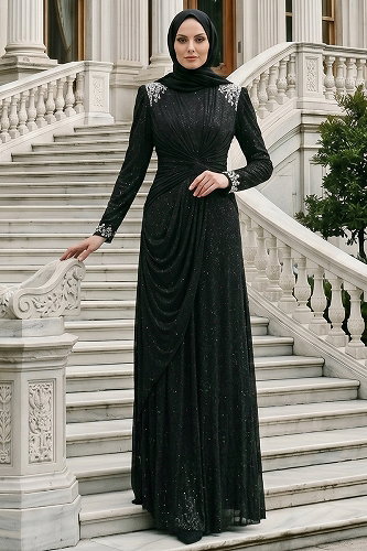 moda selvim Evening Dress 119DMNK1166 Black - Thumbnail