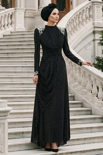 moda selvim Evening Dress 119DMNK1166 Black - Thumbnail