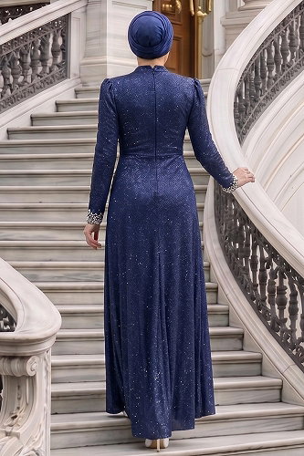 moda selvim Evening Dress 119DMNK1166 Navy Blue - Thumbnail