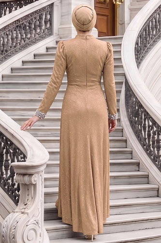 moda selvim فستان سهرة بيج 119DMNK1166 - Thumbnail