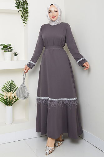 moda selvim Evening Dress 1353MP806 Anthracite - Thumbnail