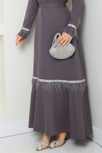 moda selvim Evening Dress 1353MP806 Anthracite - Thumbnail