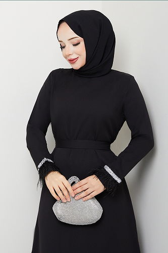 moda selvim فستان سهرة أسود 1353MP806 - Thumbnail