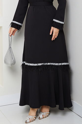 moda selvim فستان سهرة أسود 1353MP806 - Thumbnail